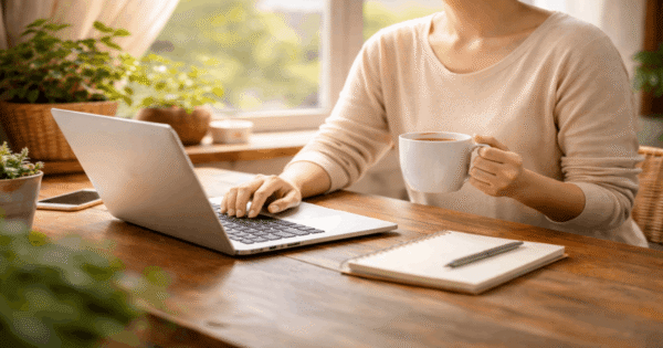 在宅ワークをする40代女性