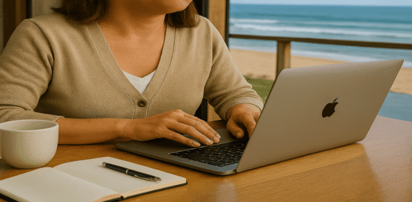 将来に向かって在宅在宅ワークする女性