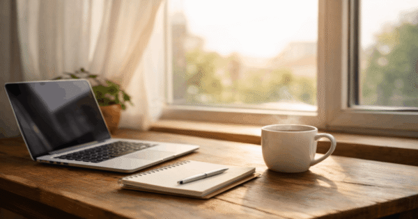 在宅で働く人のデスク