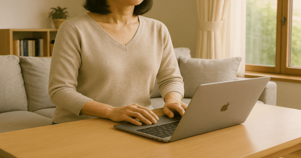 在宅ワークしながら将来を考える女性